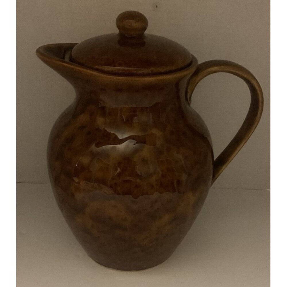 Tasia Made in China Medium Brown Drip Glaze 60 Ounce Pitcher With Lid
